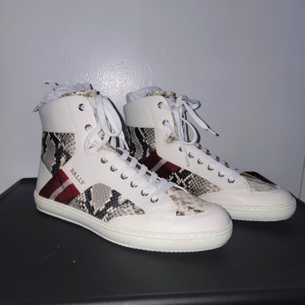Bally Men's Snakeskin Embossed Leather High Top Sneakers